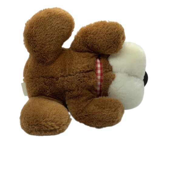 Vtg Dakin Plush Brown Sad Puppy Dog Stuffed Animal With Bow 7" Lying Down - Picture 4 of 5